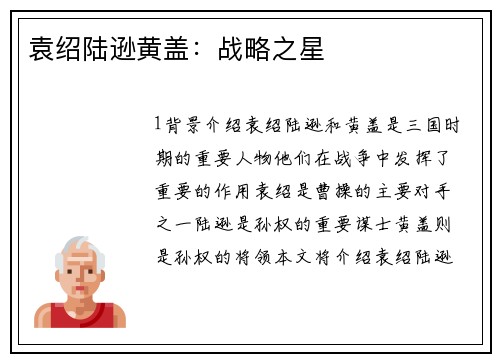 袁绍陆逊黄盖：战略之星
